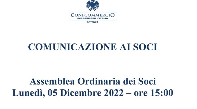 Comunicazione ai soci – Assemblea ordinaria del 05 Dicembre 2022